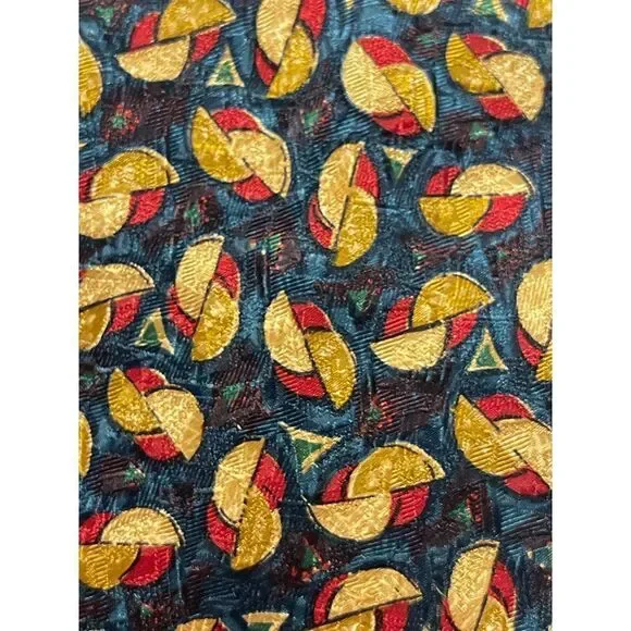 Ermenegildo Zegna Silk Tie Navy Blue Gold Red Abstract Geometric Pattern Z-7‎